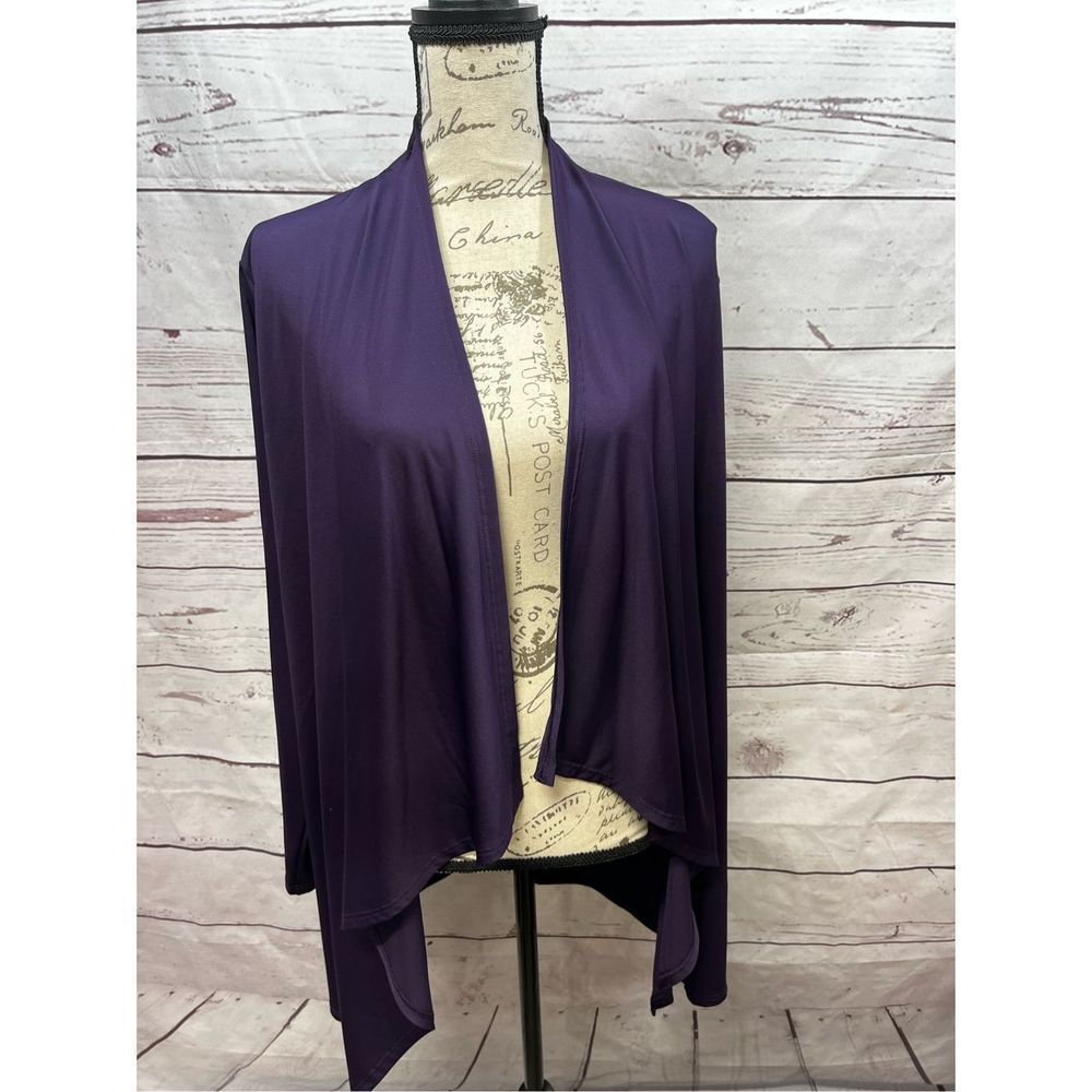1650-LL Bean large purple cardigan. Measurements in picture